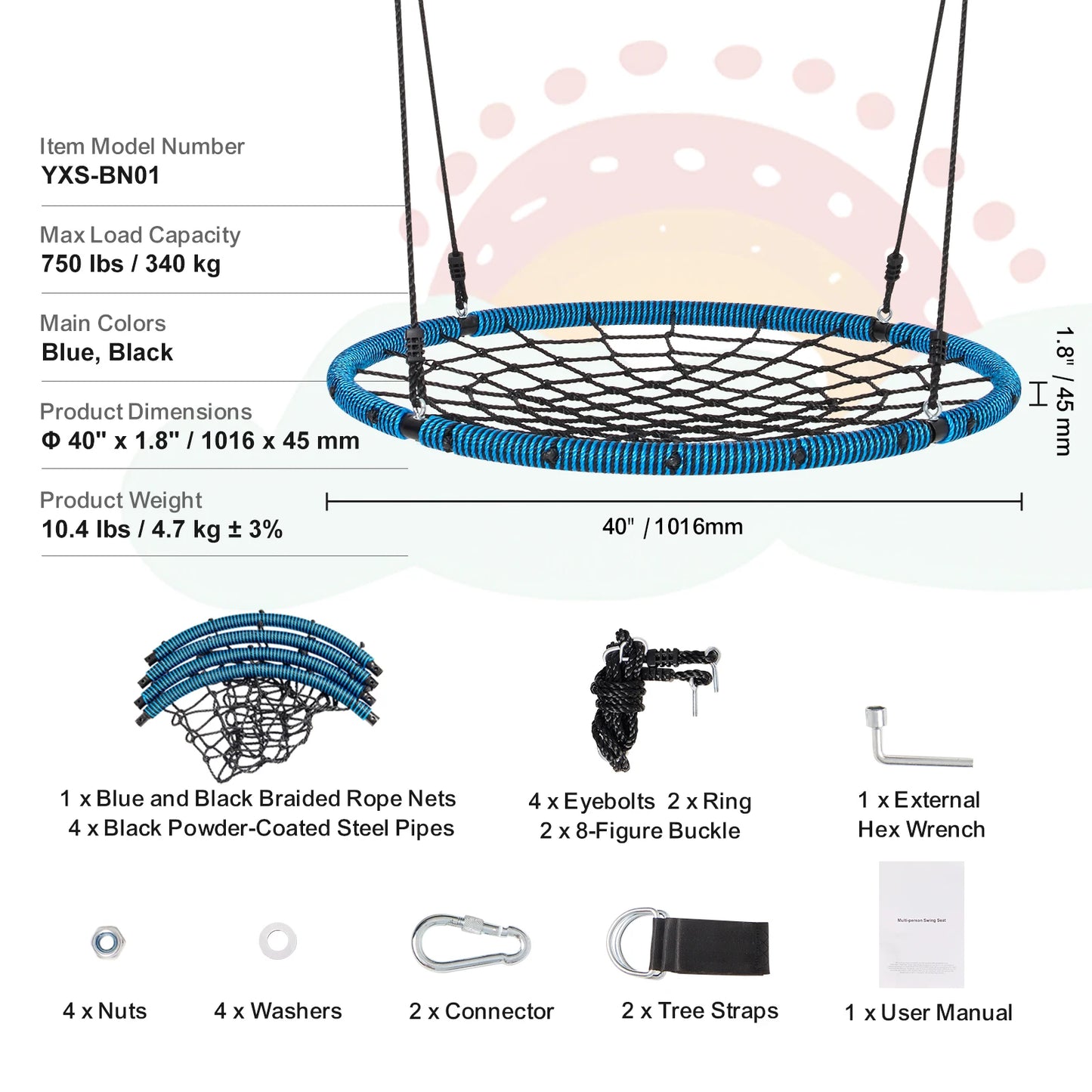 SucceBuy Saucer Tree Swing 750lbs Outdoor Round Seat
