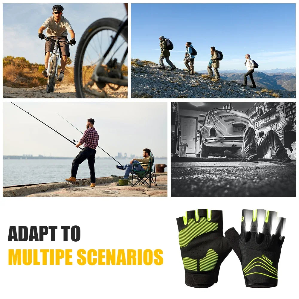 Savior Outdoor Cycling Gloves Half Finger LED Nightview
