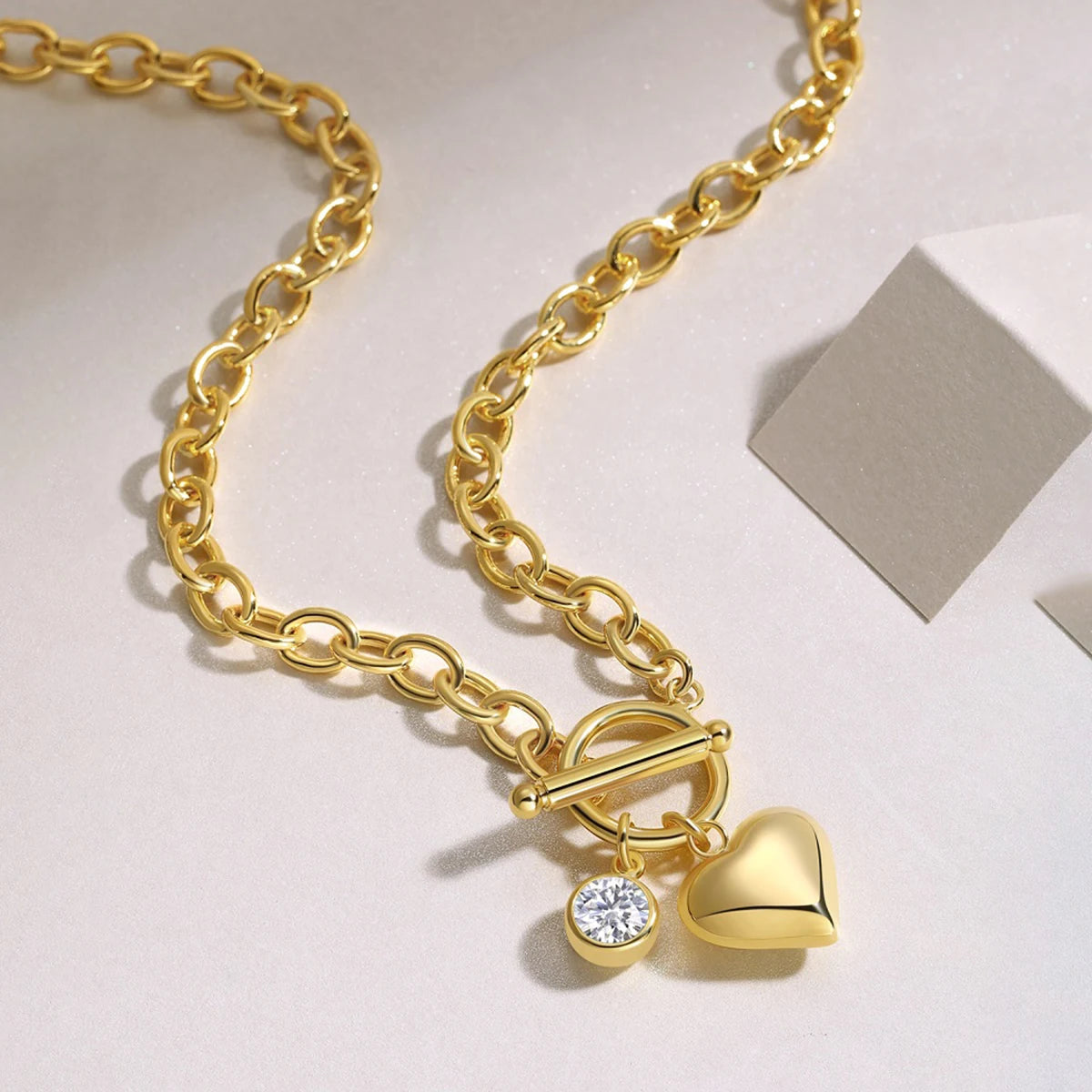 Jiuzuan Heart Pendant Necklace 18K Gold Plated 925 Silver
