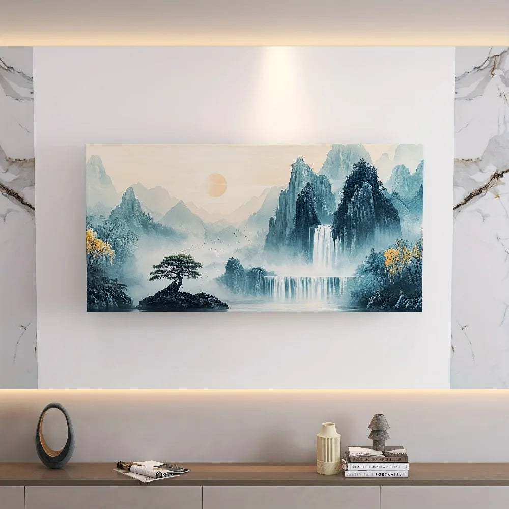 Art Deco canvas Wall art print, sunset romance, 1.5 inch thick solid wood pine frame
