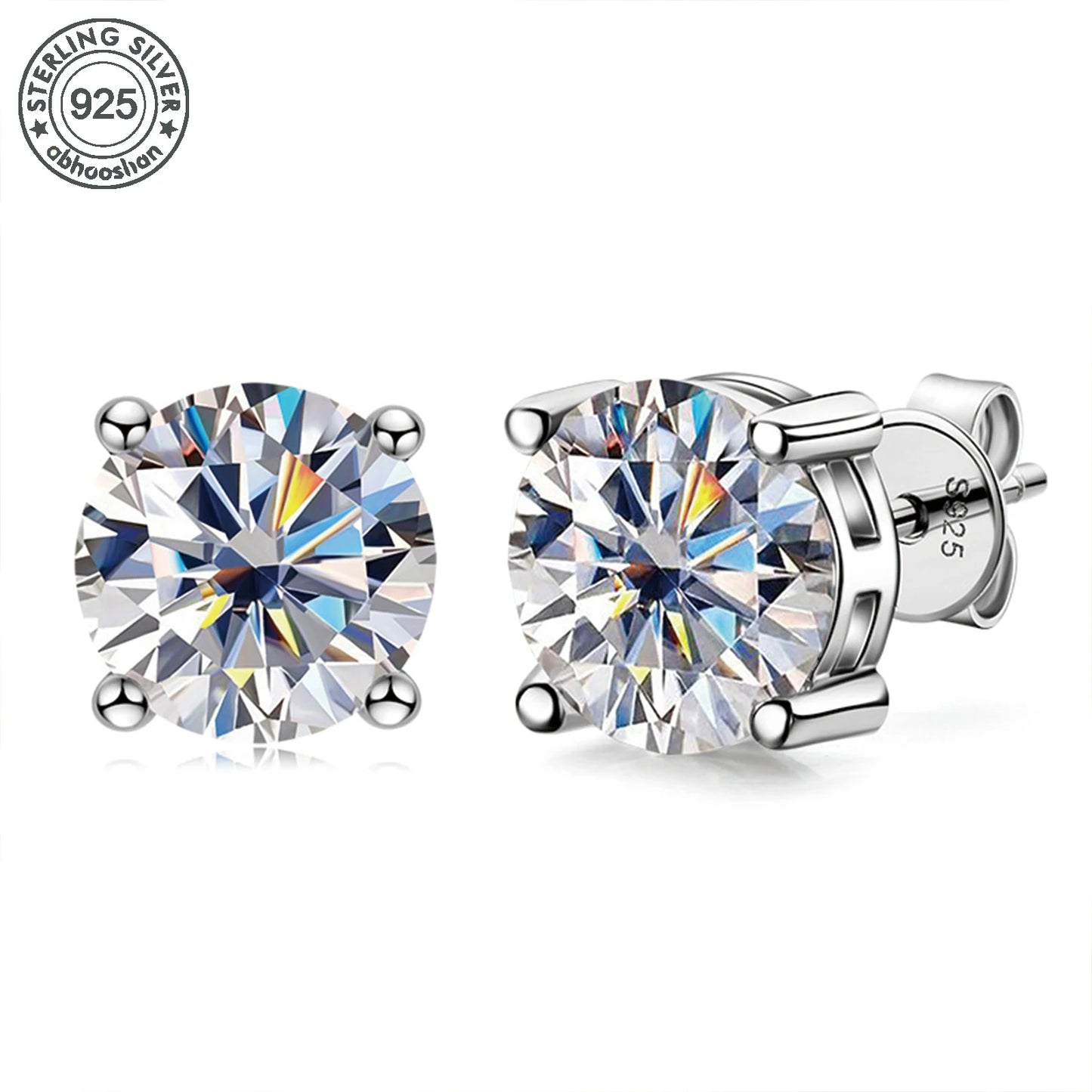 925 Sterling Silver Moissanite Stud Earrings Unisex