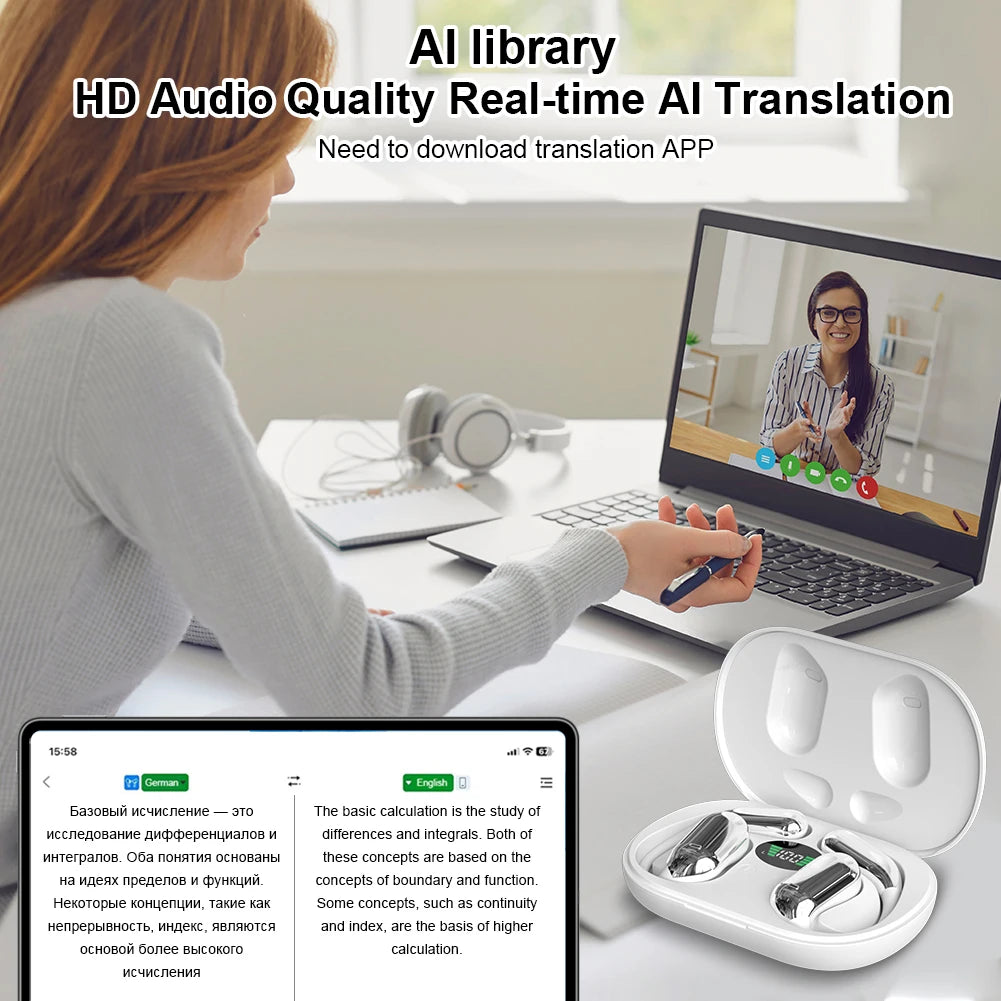 AI Translator Earbuds Real Time Translation HeadphonesPro 144 Languages Traveling