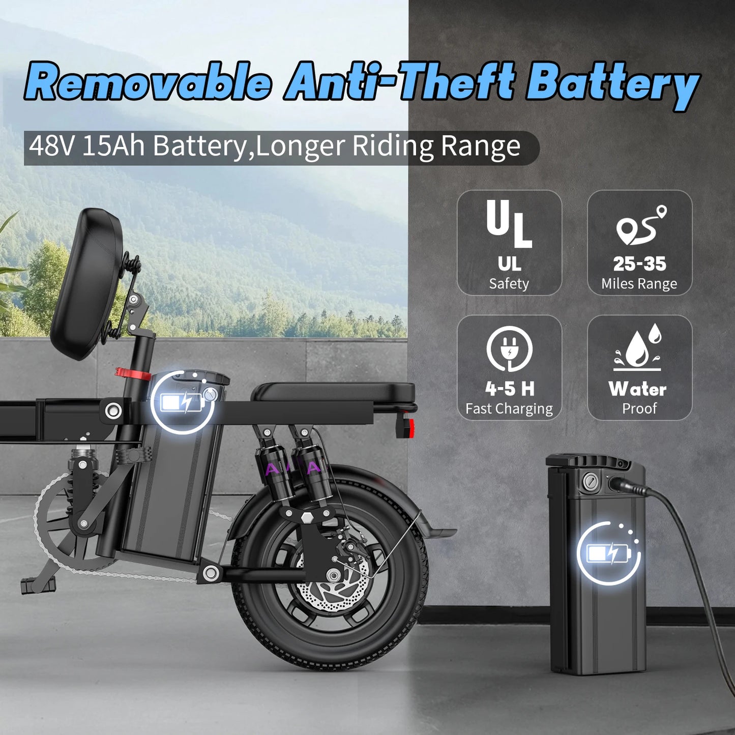 GS5 Electric Folding EBike 750W 48V Removable Battery