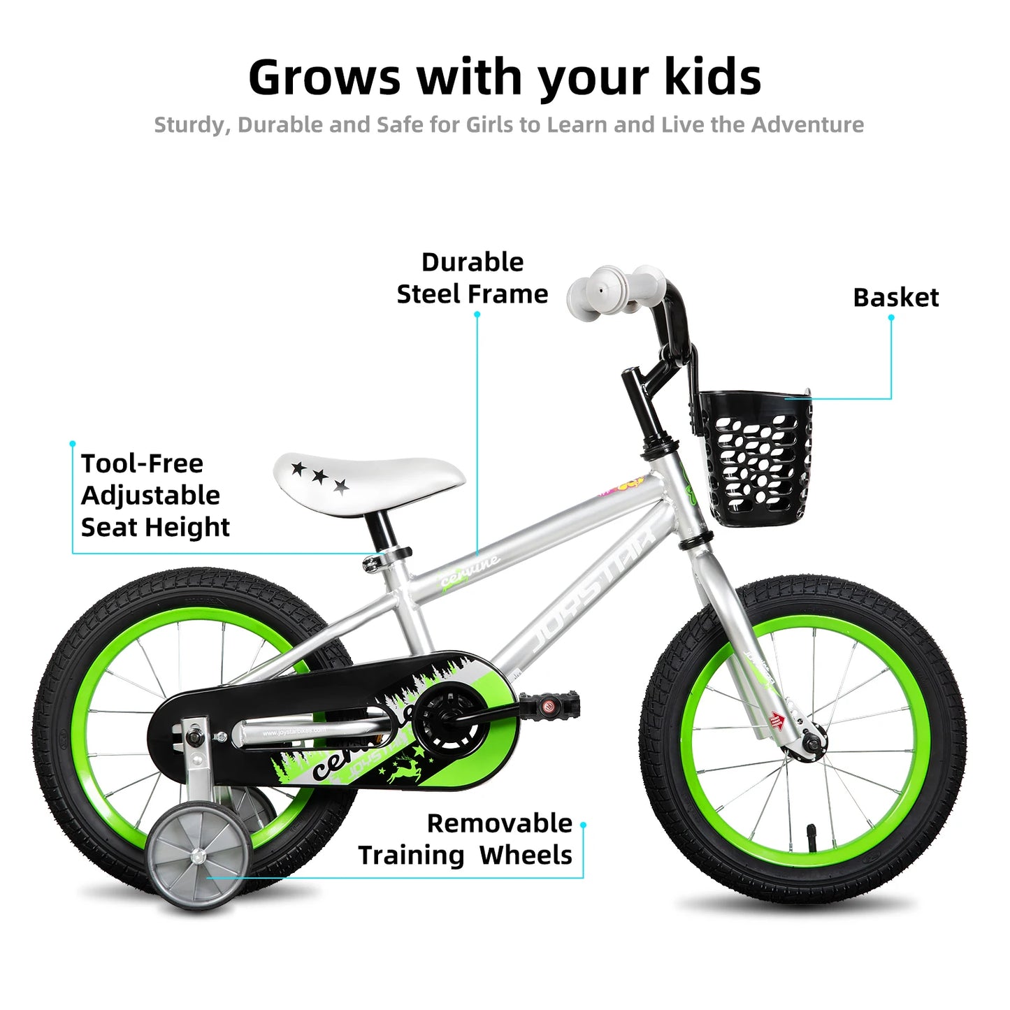 JOYSTAR Cervine Kids Bike With Basket And Training Wheels