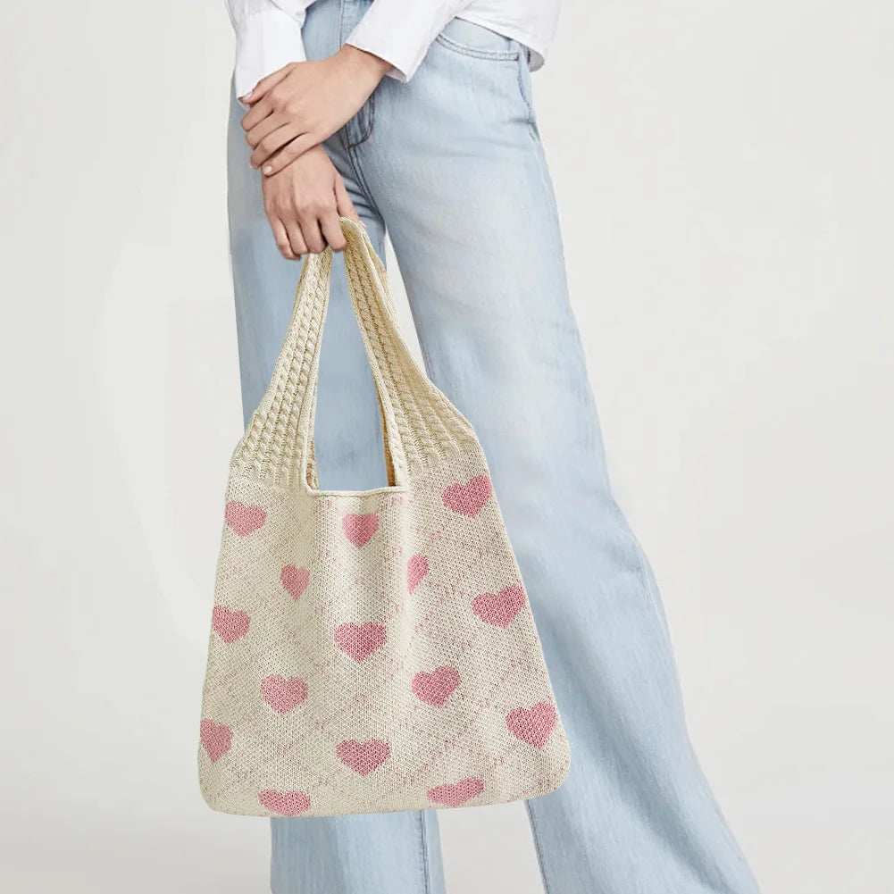 Shunmaii Heart Pattern Beach Tote Bag For Women Vacation