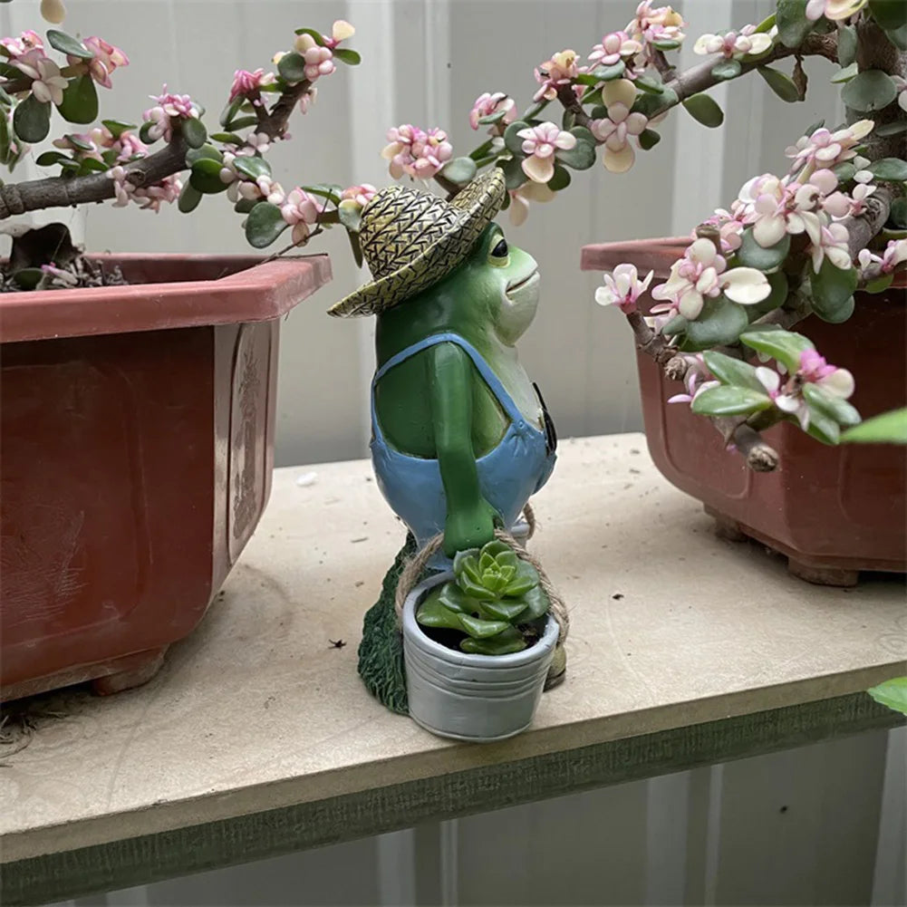 Frog Resin Yard Decor Succulent Planter Figurine Outdoor