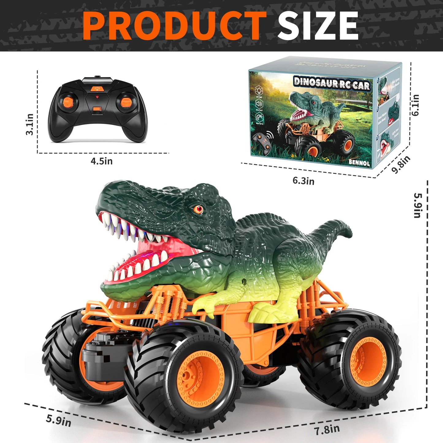 Remote Control Velociraptor Dinosaur Truck 2.4GHz Ages 3-8