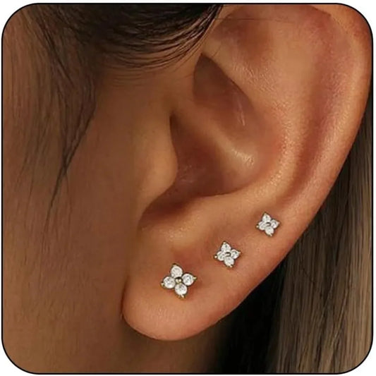 Zhejiang Sterling Silver 3 Pairs Tiny Stud Earrings Women